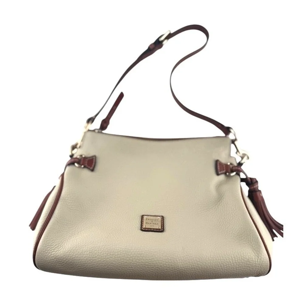 Dooney & Bourke Cream Leather Hobo with Brown Trim